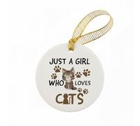 Mancheng-zi Décoration de Noël en forme de chat, maman, femme, amoureuse, cadeau pour décoration d'arbre de Noël, juste une fille qui aime les chats, ornements décoratifs à suspendre en céramique