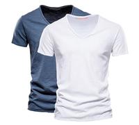 Manches Courtes en Coton Bambou pour Hommes T-Shirt Muscle Doux et Confortable col en V Casual Slim Sport Plage t-Shirt