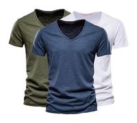 Manches Courtes en Coton Bambou pour Hommes T-Shirt Muscle Doux et Confortable col en V Casual Slim Sport Plage t-Shirt