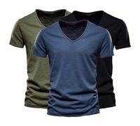 Manches Courtes en Coton Bambou pour Hommes T-Shirt Muscle Doux et Confortable col en V Casual Slim Sport Plage t-Shirt