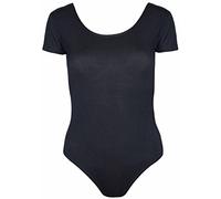 Manches Courtes pour Femmes Extensible Justaucorps Femmes pièce Unique Rond Haut col Rond - Noir, EU 40-42