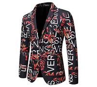 Manches Longues Costume Homme Moderne Alphabet Impression Printemps Automne Costume Veste Homme Slim Fit Revers Avec Poches Blazer Homme Casual Fête All-Match Costume Homme D-Red XL