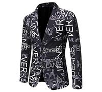 Manches Longues Costume Homme Moderne Alphabet Impression Printemps Automne Costume Veste Homme Slim Fit Revers Avec Poches Blazer Homme Casual Fête All-Match Costume Homme A-Black M