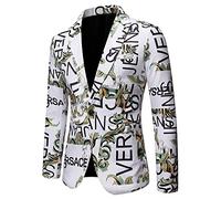 Manches Longues Costume Homme Moderne Alphabet Impression Printemps Automne Costume Veste Homme Slim Fit Revers Avec Poches Blazer Homme Casual Fête All-Match Costume Homme C-White L