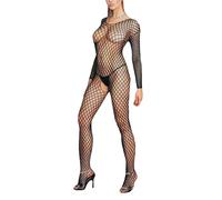 Manches Longues Grob-Netz Catsuit Ouvert Noir