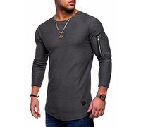 Manches Longues Homme Moderne Urbain Classique Mode Col Rond Bras Fermeture Éclair Conception Homme Base Shirt Automne Hiver Épaules Les Plis Slim Fit Homme T-Shirt