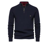 Manches Longues Pull Homme Rétro Correspondance Couleurs Tricot Pullover Slim Fit Col Montant Basique Pull Homme Demi-Zip Tricoté Chandail Homme O-Navy2 M