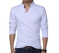 Manches Longues Shirt Homme Printemps Été Simplicité Casual Shirt Col Montant Alphabet Impression Couleur Unie Shirt Slim Fit Basic Shirt Confortable All-Match Outdoor Shirt Homme B-White L