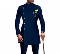 Manches Longues Vêtements D'extérieur pour Hommes Africain Ensemble 2 Pièces Vêtements Dashiki Top Tenues Chemises et Pantalons Costumes Slim Fit Manteaux (Color : Blue-1, Size : XL)