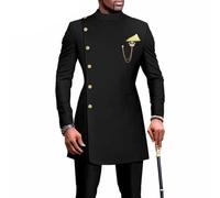 Manches Longues Vêtements D'extérieur pour Hommes Africain Ensemble 2 Pièces Vêtements Dashiki Top Tenues Chemises et Pantalons Costumes Slim Fit Manteaux (Color : Black, Size : L)