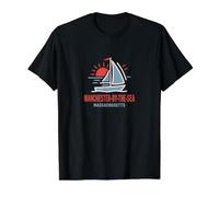 Manchester-by-The-Sea Massachusetts Voilier Coucher de Soleil T-Shirt Graphique avec Valeur