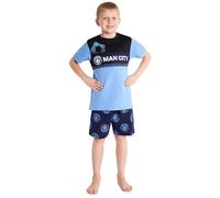 Manchester City F.C. Ensembles Pyjama Court Garcon, Doux Respirant Pyjama Foot (Noir/Bleu, 11-12 Ans)