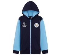 Manchester City F.C. Sweats à Capuche Garçon, Sweat Adolescent Garcon avec Zippé (Bleu Marine/Bleu, 7-8 Ans)