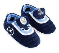 MANCHESTER CITY FC Chaussons Garçon, 28-39, 3D Modèle Chaussures de Football, Pantoufles Hiver Semelle Antidérapante, Cadeau Enfant (32/33 EU, Bleu Marine)