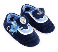 MANCHESTER CITY FC Chaussons Garçon, 28-39, 3D Modèle Chaussures de Football, Pantoufles Hiver Semelle Antidérapante, Cadeau Enfant (38/39 EU, Bleu Marine)