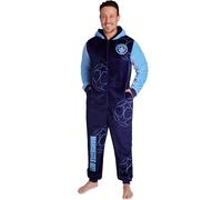 MANCHESTER CITY FC Combinaison Pyjama Homme et Adolescent, Grenouillère Polaire Adulte à Capuche, Tenue d'Intérieur Homme (L, Bleu)