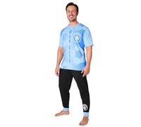 Manchester City FC Ensembles de Pyjama Homme, T-Shirt et Pantalon Long - Cadeau Homme et Ado (Bleu/Noir, XL)
