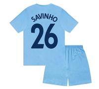 Manchester City FC Officiel - Ensemble de Pyjama Court thème Football - garçon - Bleu Marine Savinho - 12-13 Ans