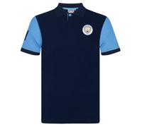 Manchester City FC Officiel - Polo thème Football - avec Blason - Homme - Bleu Marine/Manches Contrastantes - M