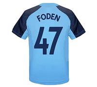 Manchester City FC Officiel - T-Shirt pour Entrainement de Football - Polyester - garçon - Bleu Ciel/Blason/Foden 47-8-9 Ans