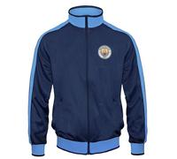 Manchester City FC officiel - Veste de survêtement thème football - style rétro - homme - Bleu marine/manche bleu ciel - XL