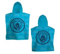 Manchester City FC Poncho à Capuche sous Licence Officielle | Toucher Super Doux, Design Bottes | Peignoir à Langer Parfait pour la Maison, Le Bain et la Plage, 55 x 50 cm