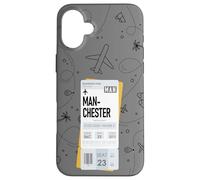 Manchester Man Boarding Pass Air Flight Ticket City Plane Coque pour iPhone 16 Plus