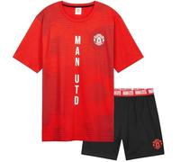 Manchester United F.C Pyjama Short Homme Ensemble de 2 Pièces - Pyjashort Homme de Nuit (Noir/Rouge, XL)