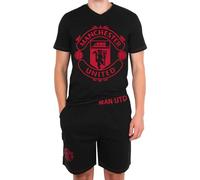 Manchester United FC Officiel - Ensemble de Pyjama Court thème Football - Homme - Noir/Blason - L