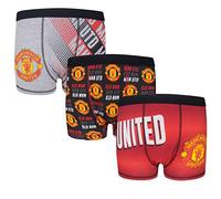 Manchester United FC Officiel - Lot de 3 Boxers - avec Blason - garçon - Rouge/Noir/Gris