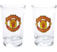 Manchester United FC - Verre à déclic, mot marque blason - pack de 2 BS4729 (taille unique) (Rouge/jaune/transparent)