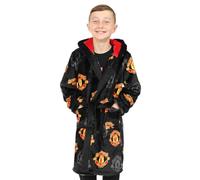 Manchester United Peignoir officiel F.C. en polaire avec capuche pour garçon, Noir , 12-13 ans