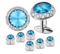 Manchette Birthstone Tuxedo Studs and Cufflinks Set Mens Suit Tuxedo Formal Dress Shirt(Navy blue)