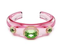 Swarovski Manchette Dulcis 3 cristaux verts pavé rose bracelet rose vif placage ton or taille L