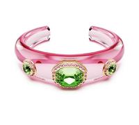 Swarovski Manchette Dulcis multicolore 3 cristaux verts entourés de pavé rose plaqué ton or taille M