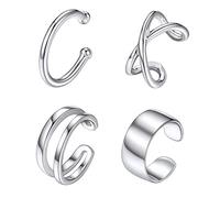 Manchette Oreille Femme Argent - Lots de 4 Pcs Helix Anneau Réglable - Bijoux Boucles d'oreilles pour Hélix sans Trou - Non Piercing EarCuff Boucle d'Oreille Clips Non Percées Femms Filles
