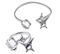 Manchette ouverte et bagues tendance avec pierres de lune - Accessoire élégant pour femme tendance - Style décontracté - Réglable