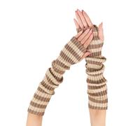 Manchettes à rayures en acrylique doux - Gants mi-doigts pour l'hiver - Pour le cyclisme et le bureau - Gants légers pour taper, kaki et beige, taille unique