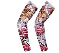 Manchettes de protection solaire,Manches de tatouage temporaire | Les manchons de bras de protection solaire incluent Koi, Dragon, Tigre, bête mythique, manchons de couverture de bras en soie de glace