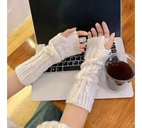 Manchettes longues unisexes en tricot sans doigts d'hiver chauds en polyester doux avec design coréen pour homme et femme en noir blanc gris foncé gris clair café (blanc)