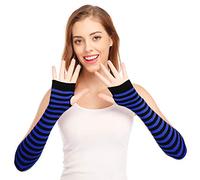 Manchettes-mitaines - Gants longs - style punk/gothique/rock, bleu/noir, taille unique