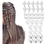 Manchettes pour cheveux - Lot de 40 anneaux de cheveux en métal doré et argenté | Perles Dreadlock, pinces à tresser et accessoires de bijoux pour cheveux | Ensemble de manchettes de cheveux creuses