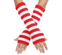 Manchettes Rayées Longues Mitaines Thermiques Extensibles Gants Tricotés Avec Trou Pour Les Pouces, Hiver, Pour Femme, Noir et Gris Clair à Rayures