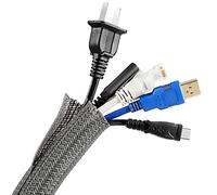 Manchon de Câble Gaine 3 Mètre Souple Ajustable AGPTEK, 13-23mm Gestion de Câble Rangement Tressée Fendue en Pet, Protection du Cache Câbles Bureau pour Fil Télé/PC/USB/Audio/Vidéo, 3 Mètre, Gris