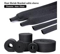 Manchon de câble tressé thermorétractable 4 ~ 30mm, Tube thermorétractable PET, isolation contre la Contraction, Protection de gaine d'enveloppe de fil ignifuge Black