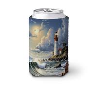Manchon de canette de 355 ml, réutilisable en composite de PVC élastique pour boissons froides et chaudes, imprimé phare de mer, plage de sable, manchon isotherme pour bière