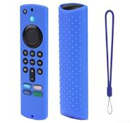 Manchon de télécommande antidérapant pour télécommande vocale Alexa 3e génération 2021 - Étui de protection en silicone avec cordon de serrage pour coque résistante - Bleu brillant