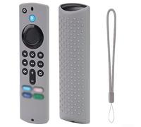 Manchon de télécommande antidérapant pour télécommande vocale Alexa 3e génération 2021 - Étui de protection en silicone avec cordon de serrage pour coque résistante - Bleu brillant (gris)