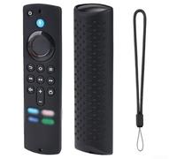 Manchon de télécommande antidérapant pour télécommande vocale Alexa 3e génération 2021 - Étui de protection en silicone avec cordon de serrage pour coque résistante - Bleu brillant (noir)
