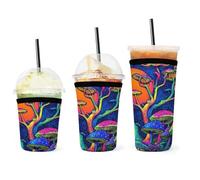 Manchon isolant réutilisable en néoprène pour tasses à café glacé, motif champignons trippants, motif magique, lavable, universel pour boissons chaudes et froides
